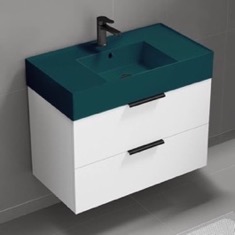 Floating Bathroom Vanity, Modern, 32 inch, Green Ceramic Sink